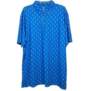 MG Mens Performance Golf Polo Shirt Blue White Golfer Print 2XL Moisture Wicking
